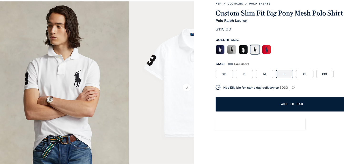 Ralph Lauren Polo Men’s Custom Slim Fit Big Pony Polo; L