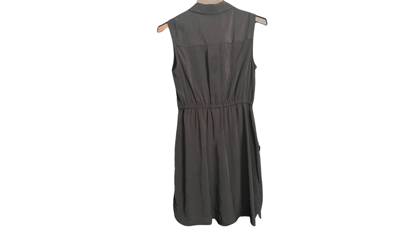 Sleeveless Black Romper with Waist Cinching Detail and Pockets; S