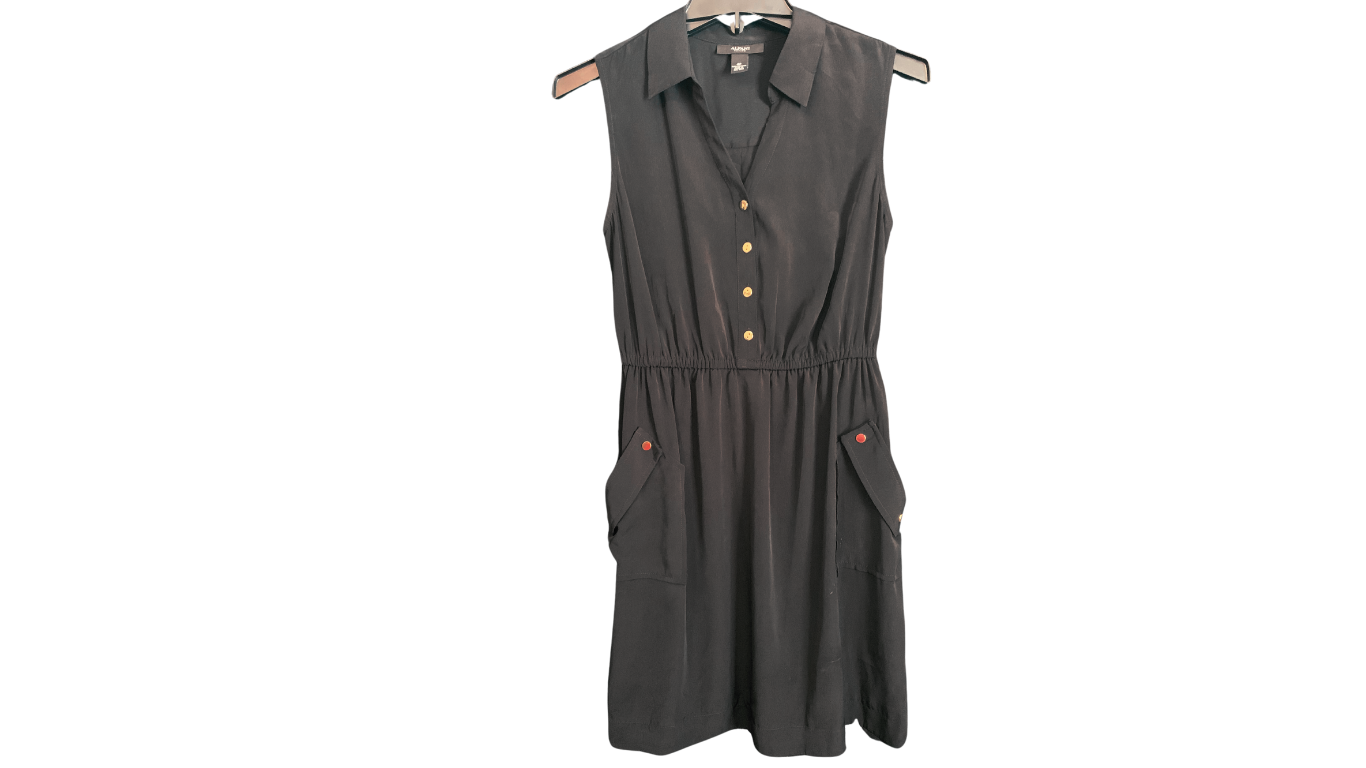 Sleeveless Black Romper with Waist Cinching Detail and Pockets; S