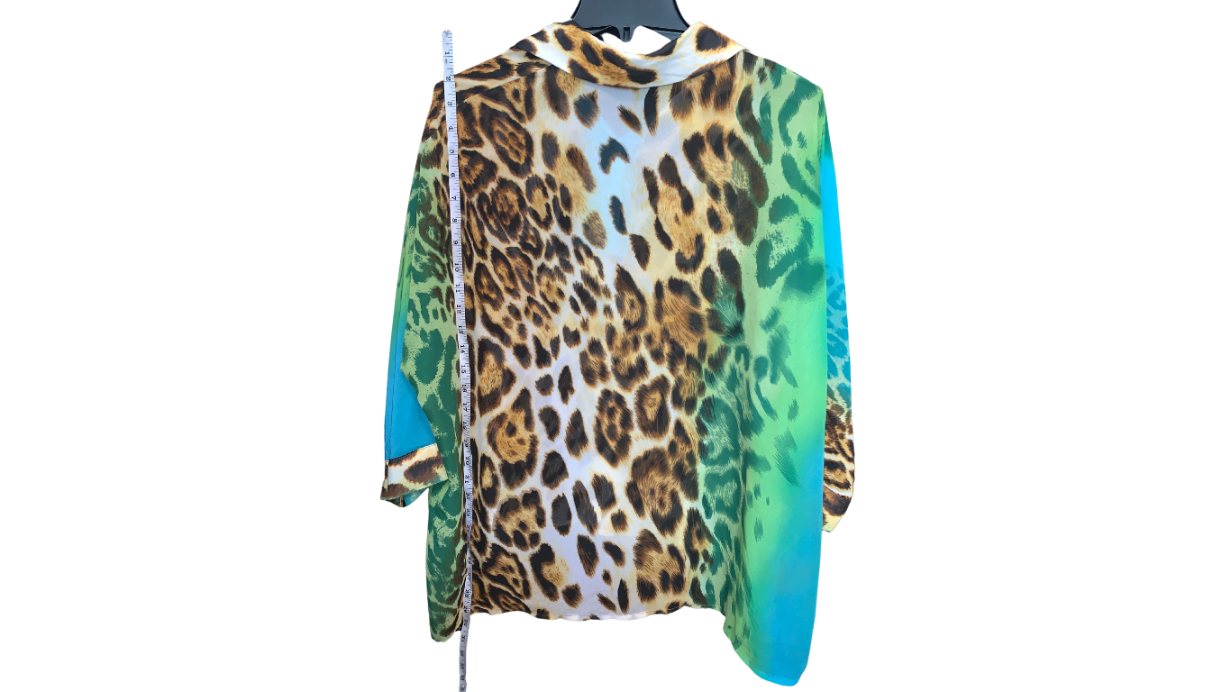 Wild Elegance: Leopard Print and Floral Fusion Blouse; L