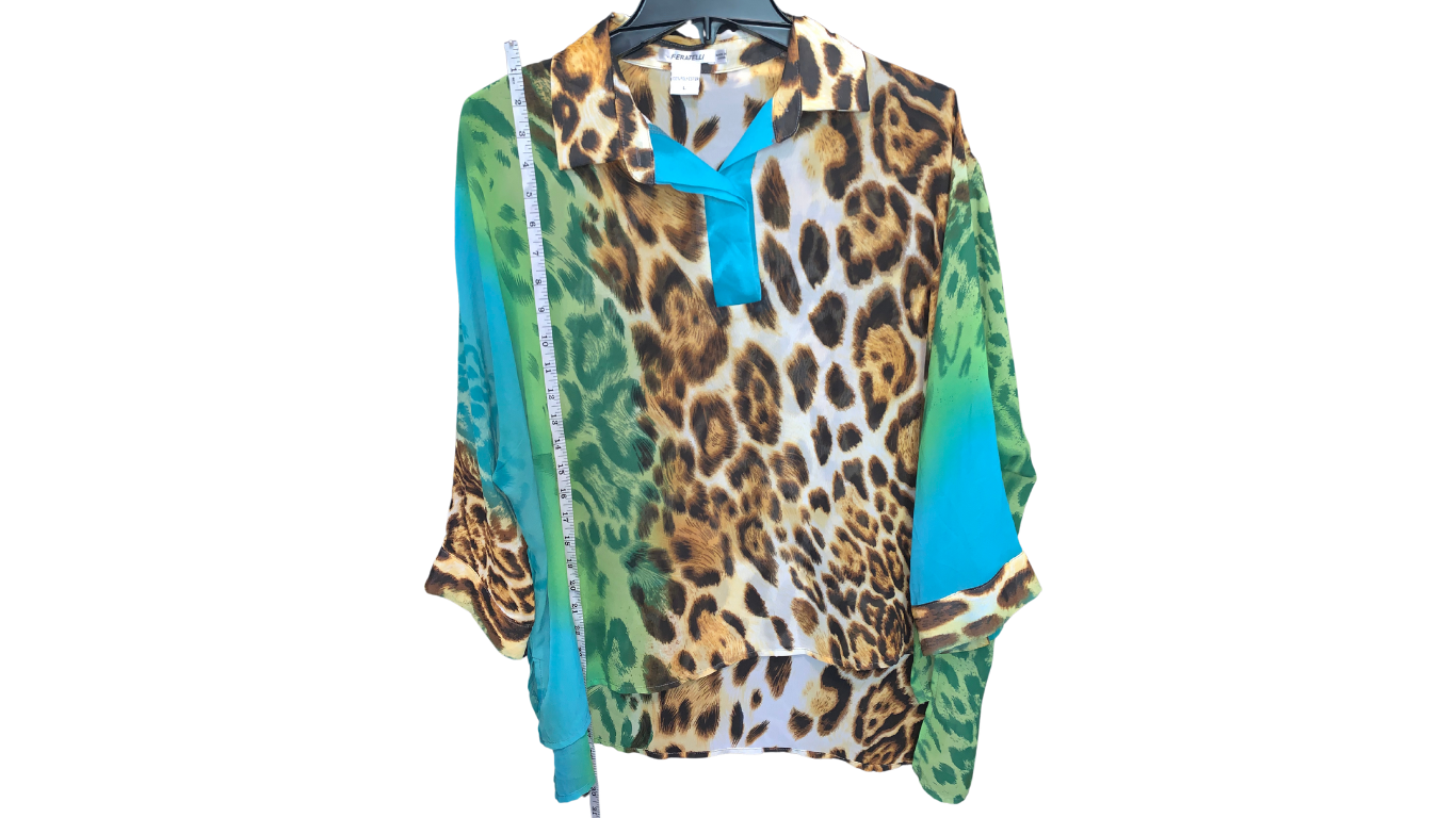 Wild Elegance: Leopard Print and Floral Fusion Blouse; L