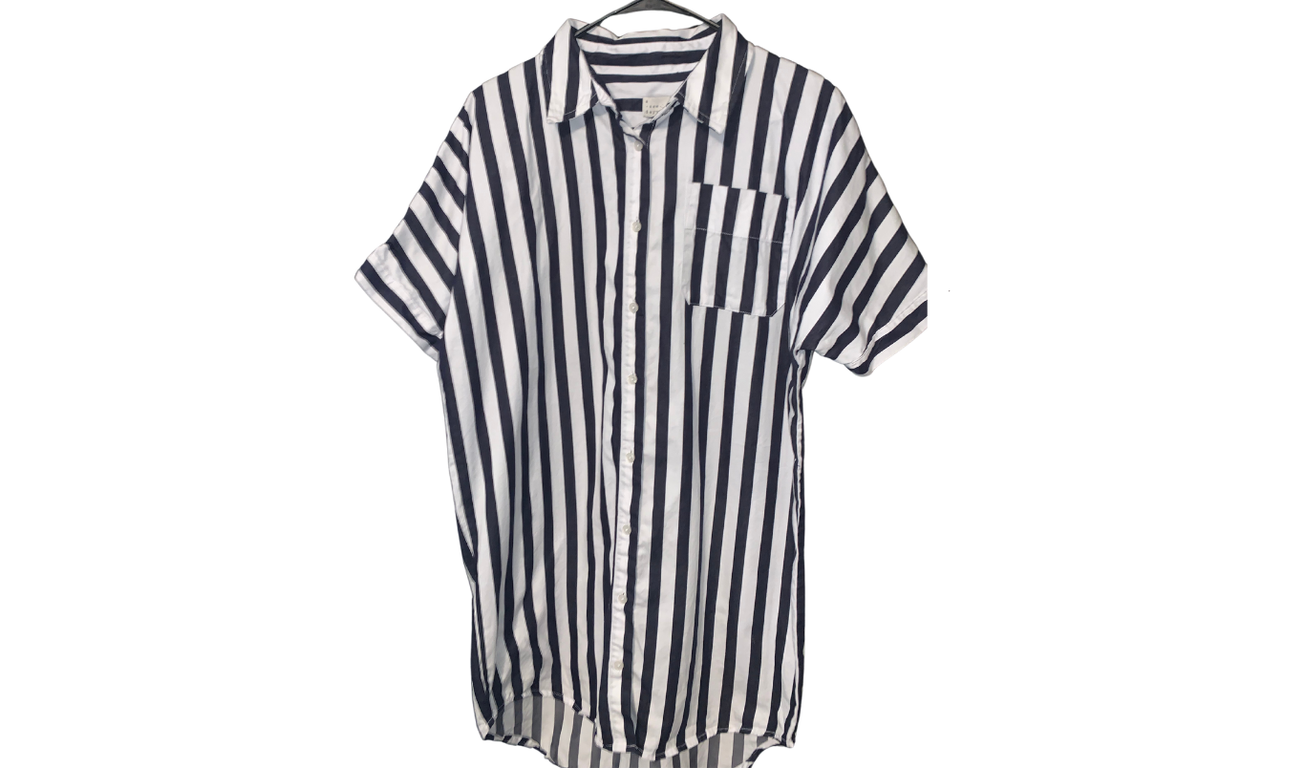 Classic Black and White Striped T-Shirt Dress; M