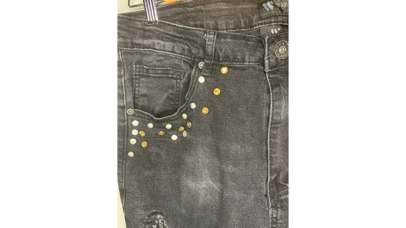 Distressed Black Studded Skinny Jeans, 36x32