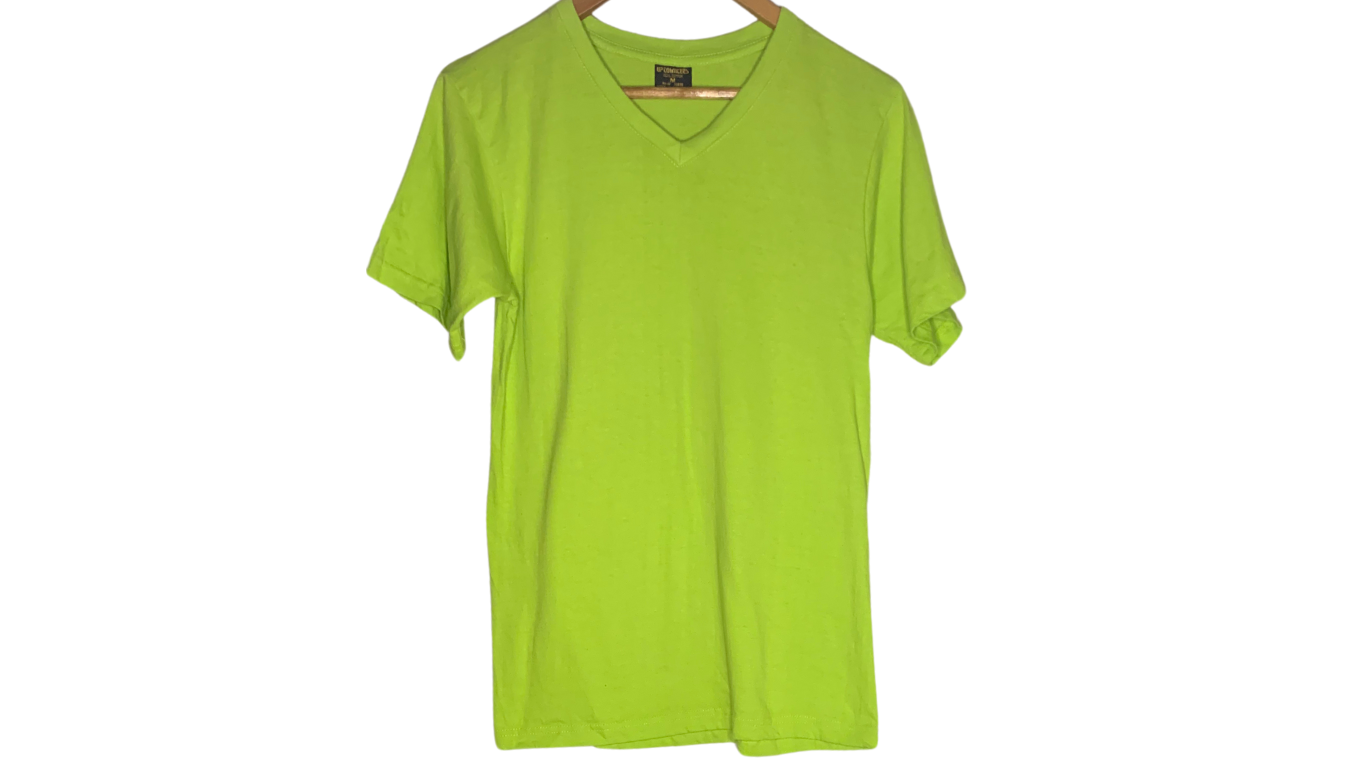 Vibrant Lime V-Neck T-Shirt, M