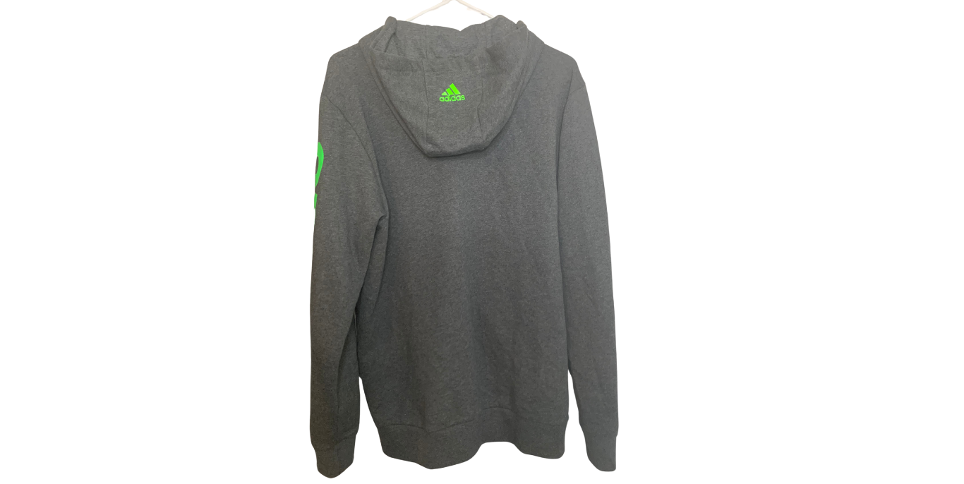 Adidas Essential Full-Zip Jacket, Charcoal Grey/Lime Green; M