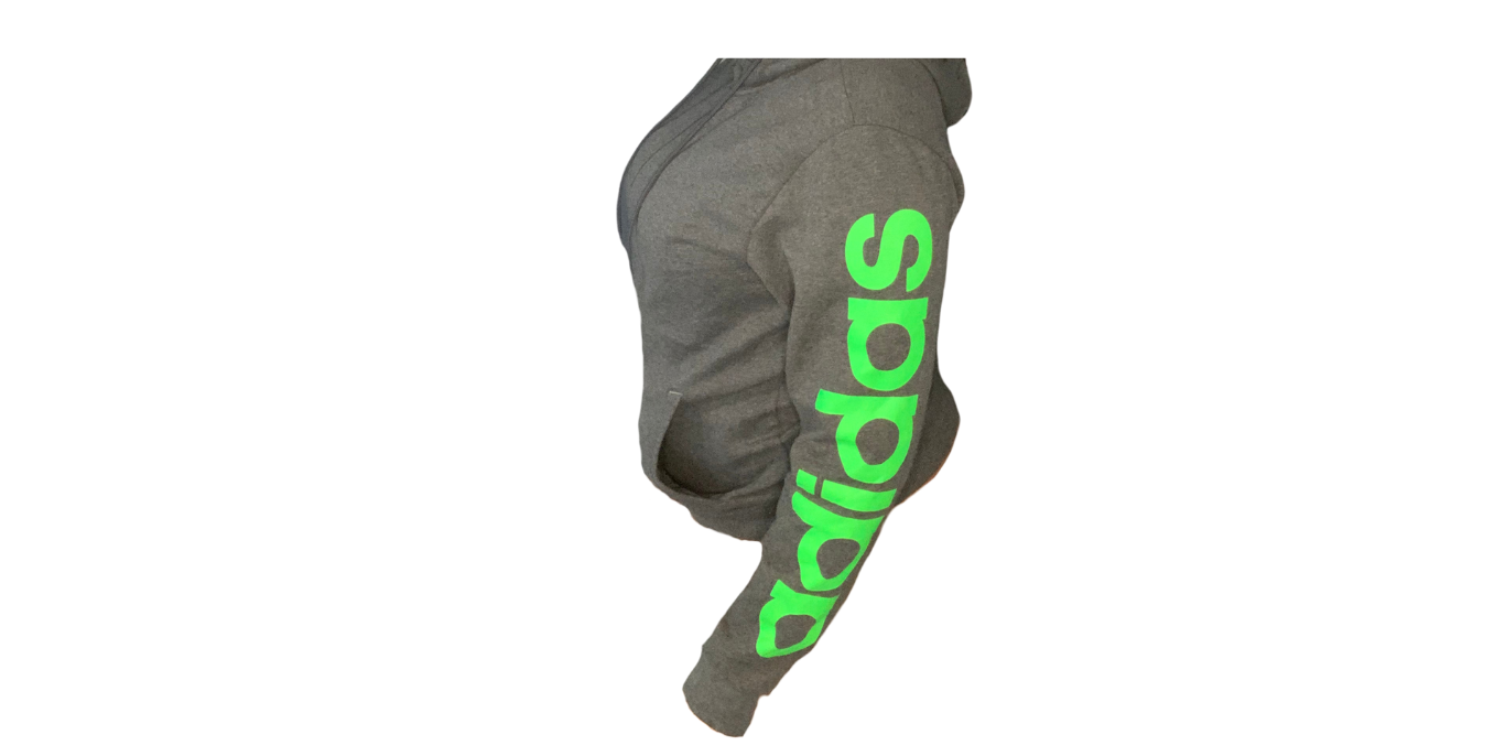 Adidas Essential Full-Zip Jacket, Charcoal Grey/Lime Green; M