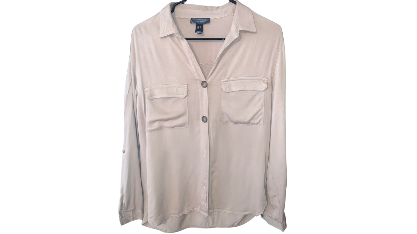 Classic Beige Button-Down Blouse for Women; S