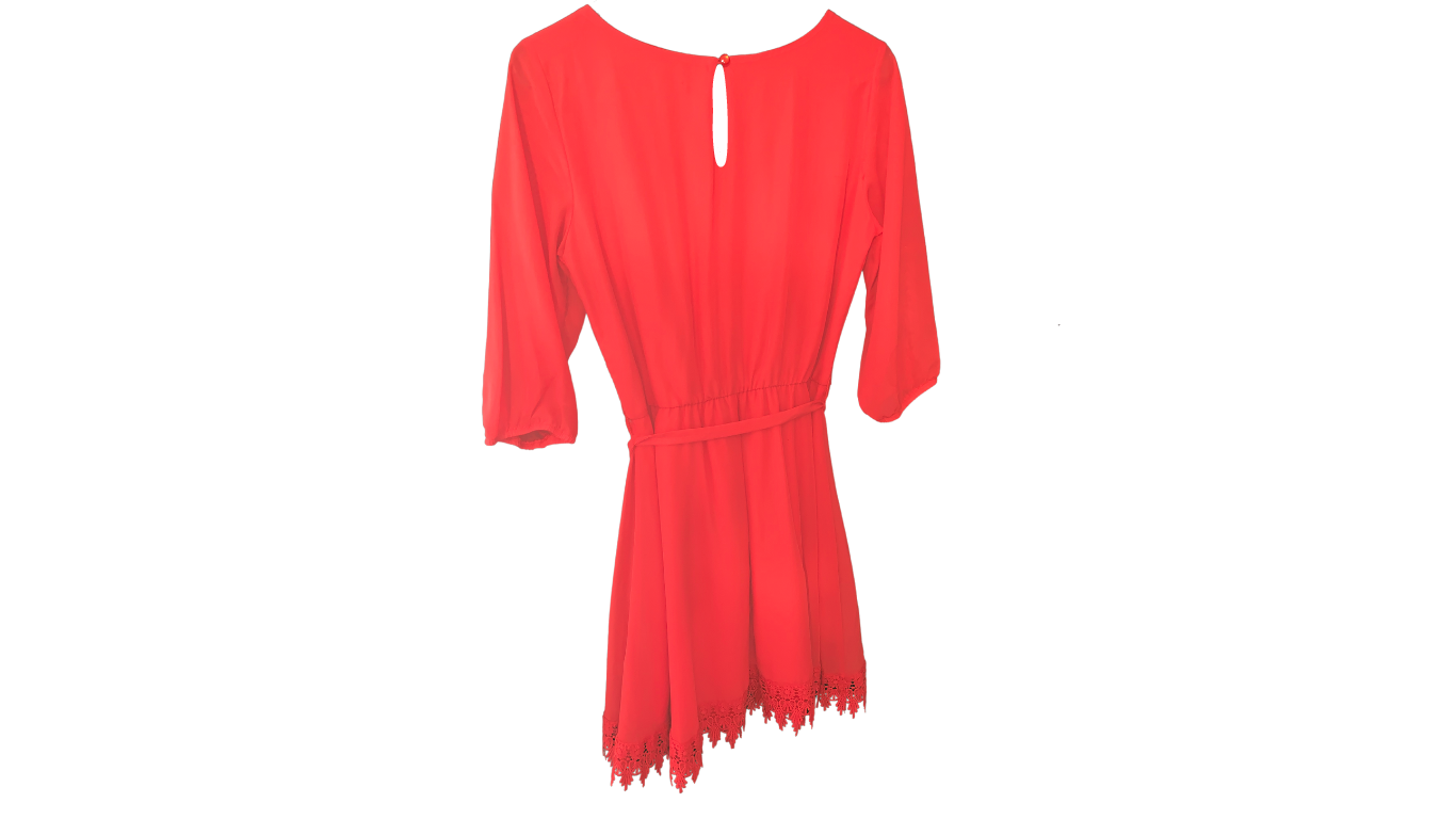 Scarlet Chiffon Midi Dress with Tassel Hem; M