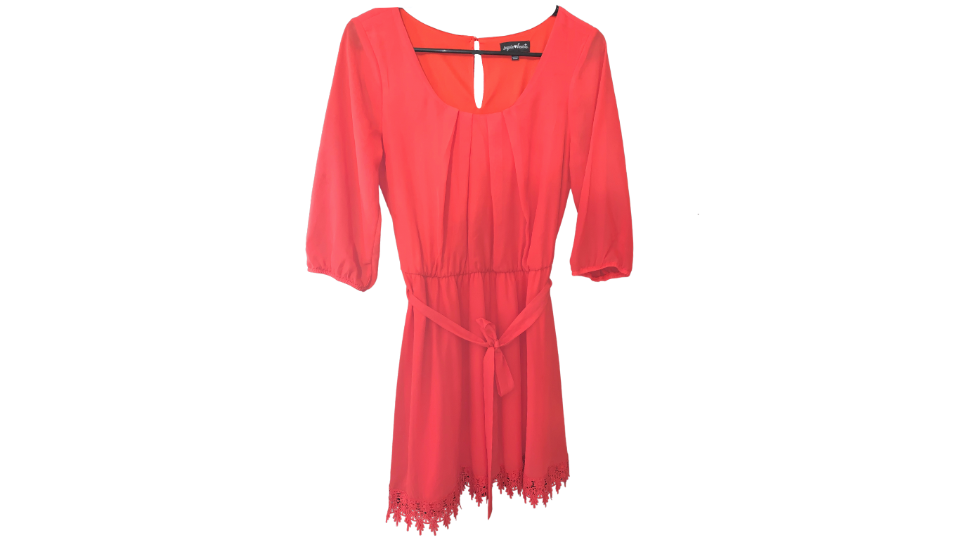 Scarlet Chiffon Midi Dress with Tassel Hem; M