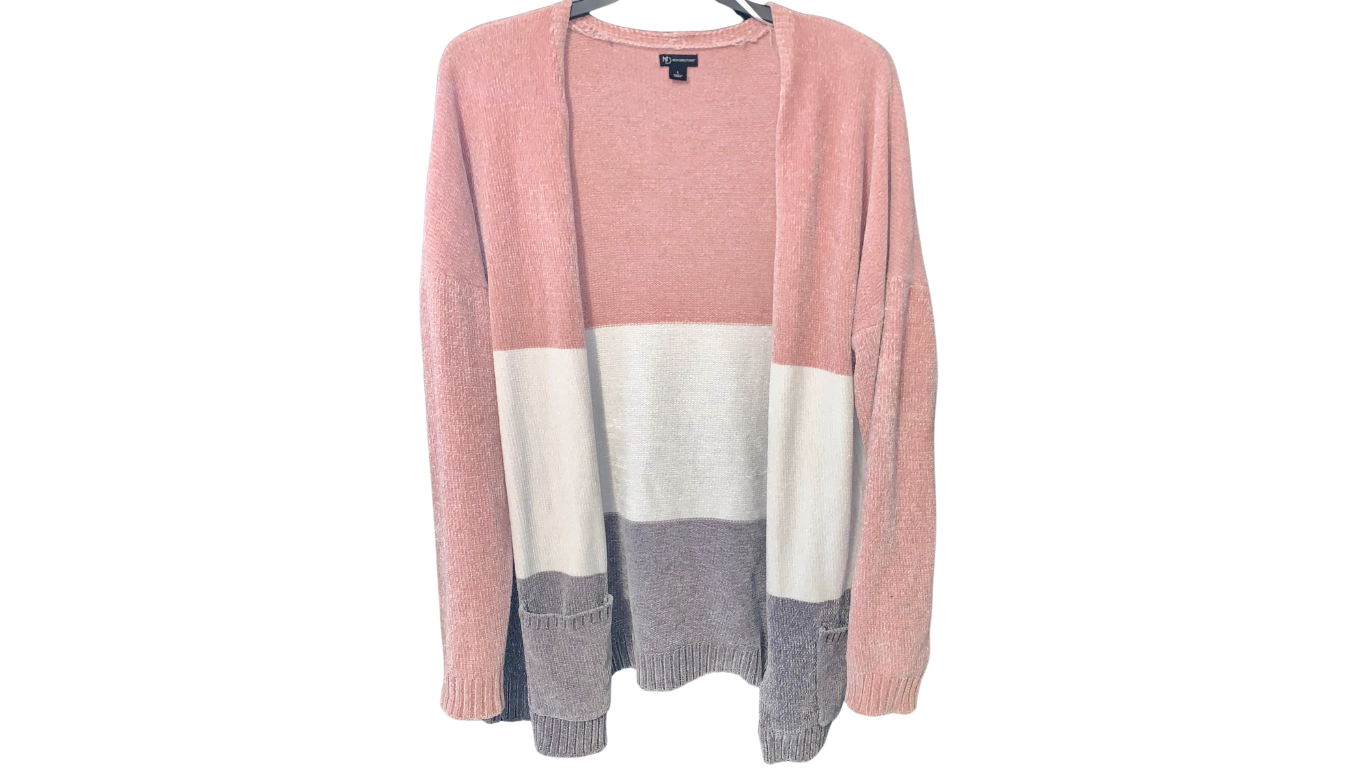 Women’s Tri-Color Block Open Front Cardigan; L