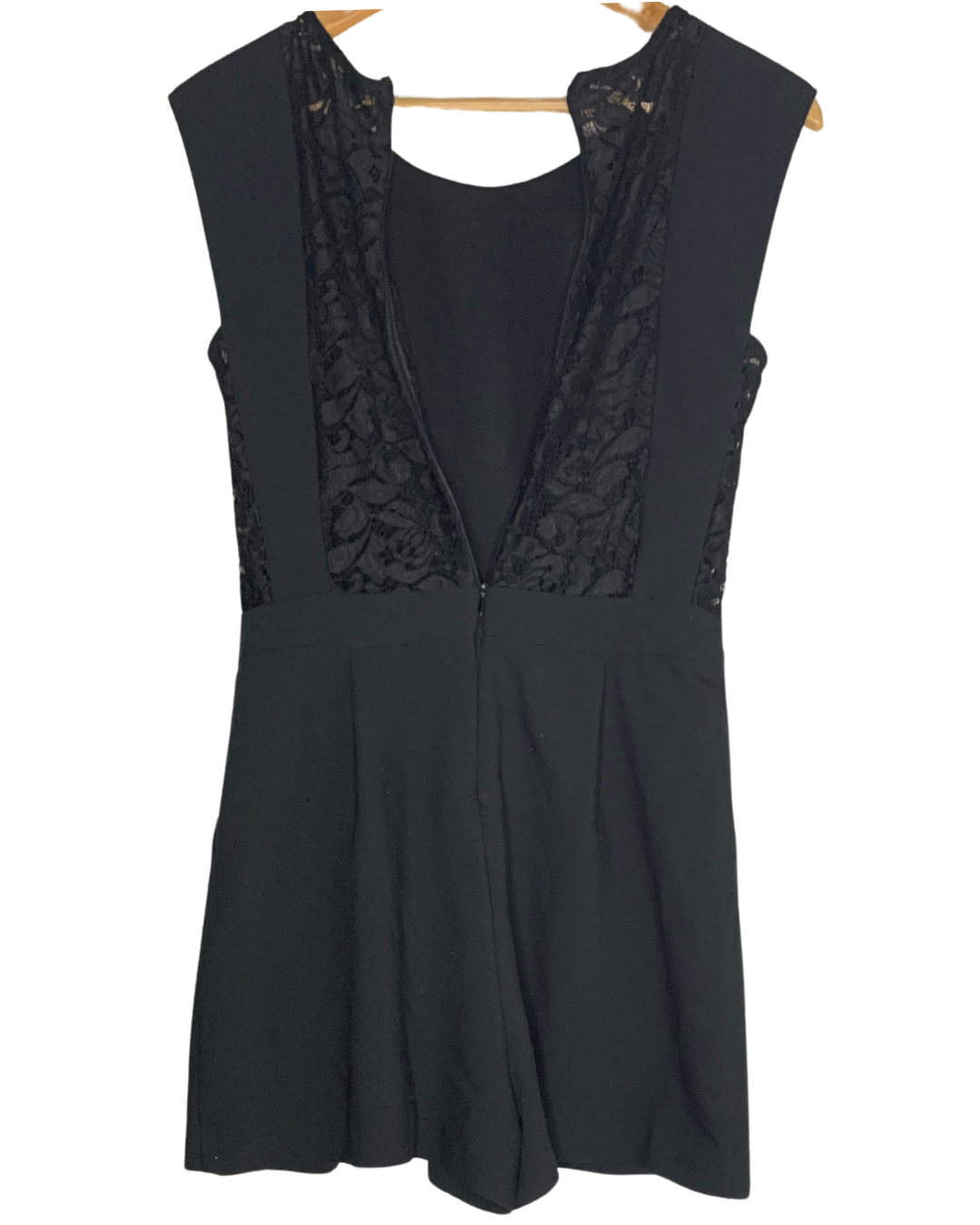 Lace-Trimmed Black Romper for Women; M