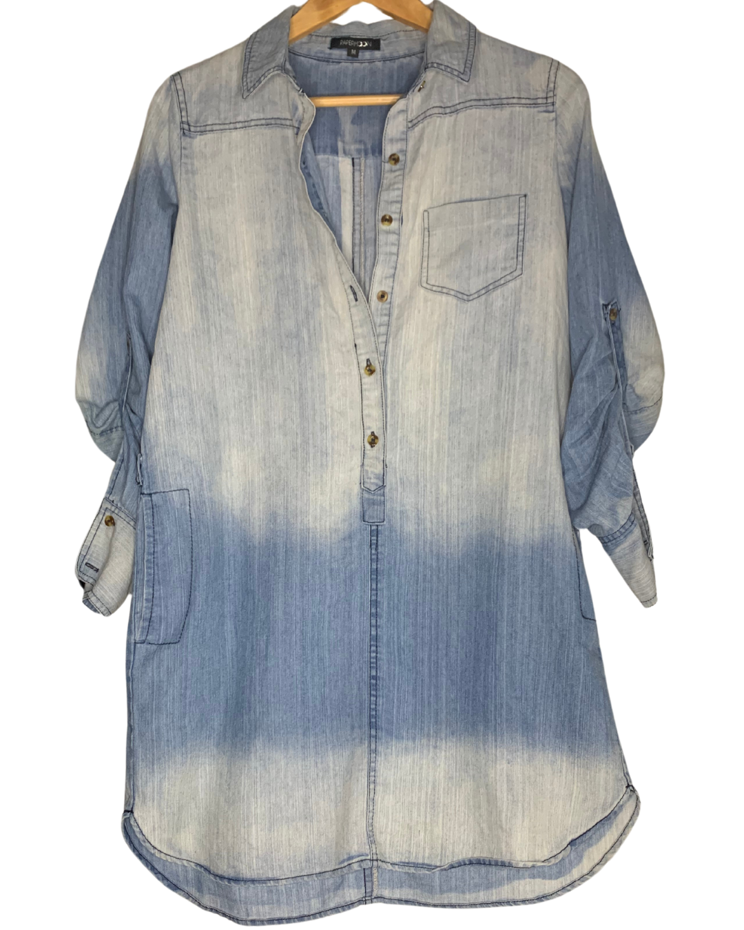 Casual Chic Ombre Denim Shirt Dress for Women, M
