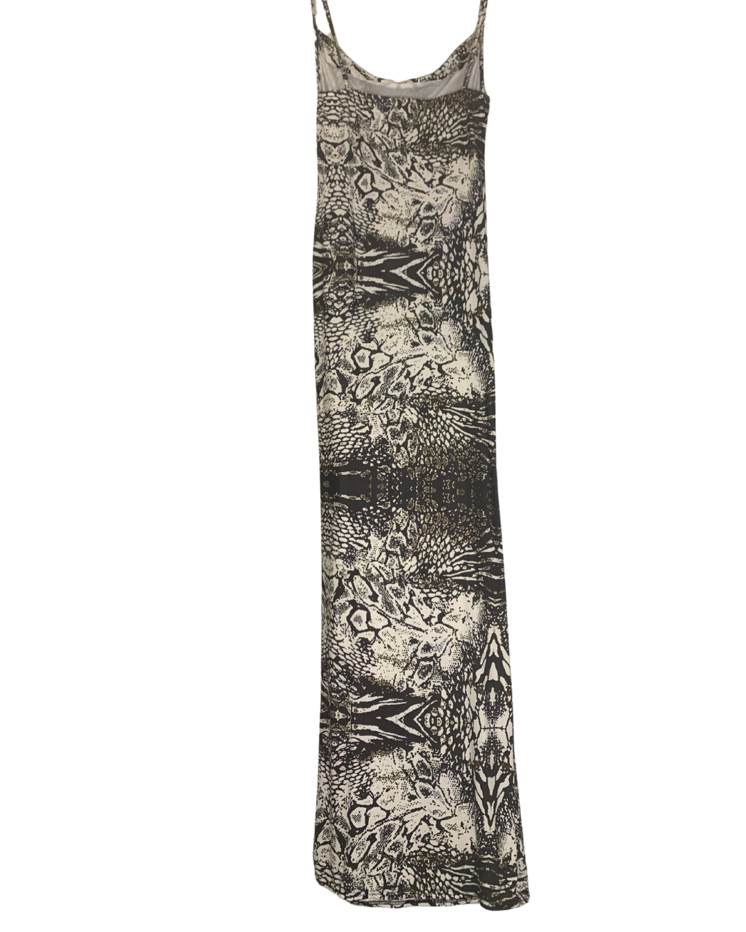 Black and White Patterned Spaghetti Strap Maxi Dress; 10 Tall