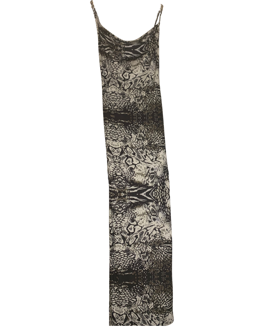 Black and White Patterned Spaghetti Strap Maxi Dress; 10 Tall