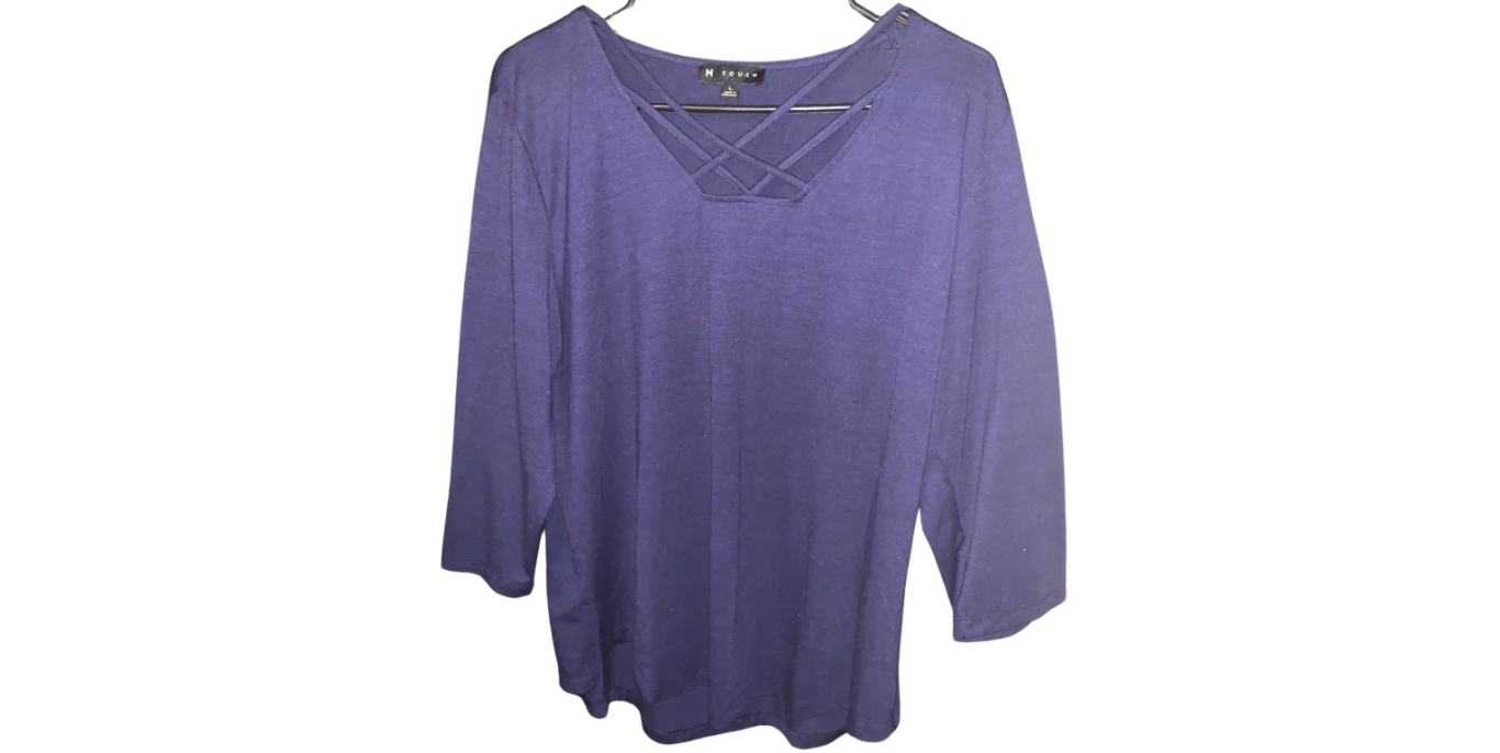 Blue Criss-Cross Quarter-Sleeve Top; M
