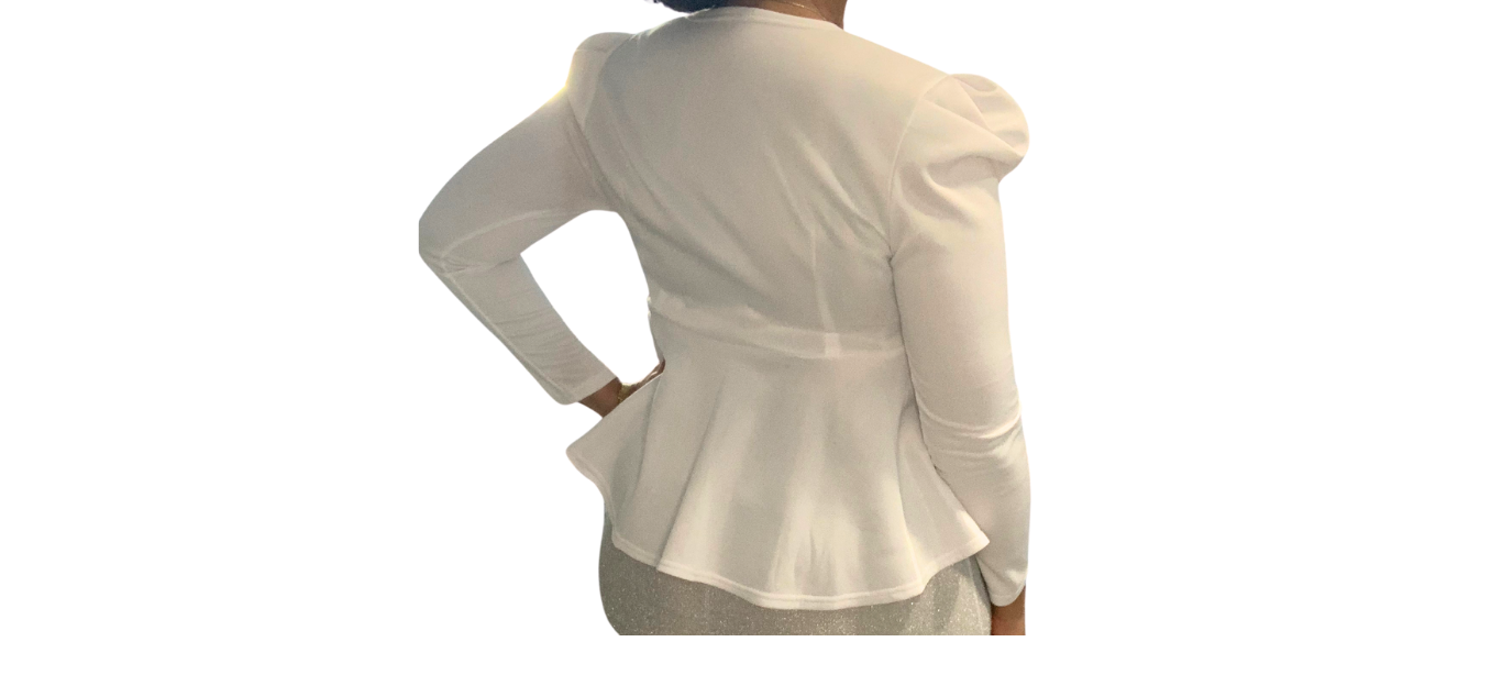 White V-Neck Blouse with Cinched Waist; L