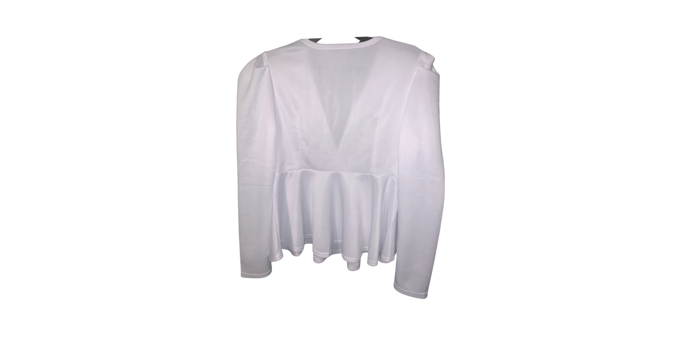 White V-Neck Blouse with Cinched Waist; L