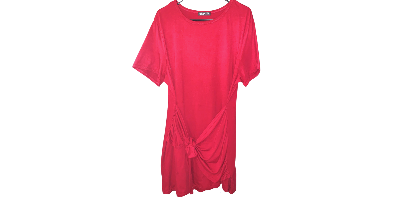 Brick Red Draped Knee-Length Dress with Soft Stretch Fabric, XL