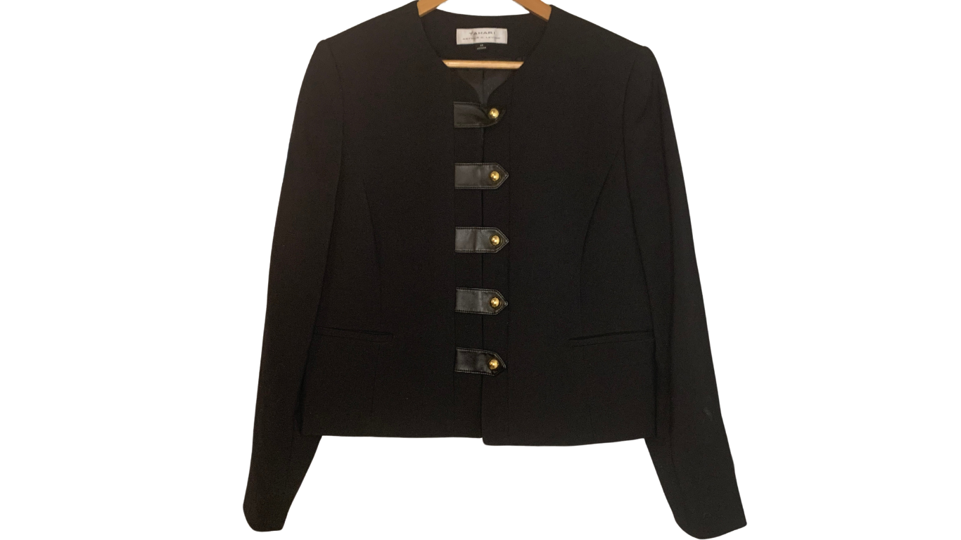 Sleek Black Military-Inspired Button-Up Jacket, L