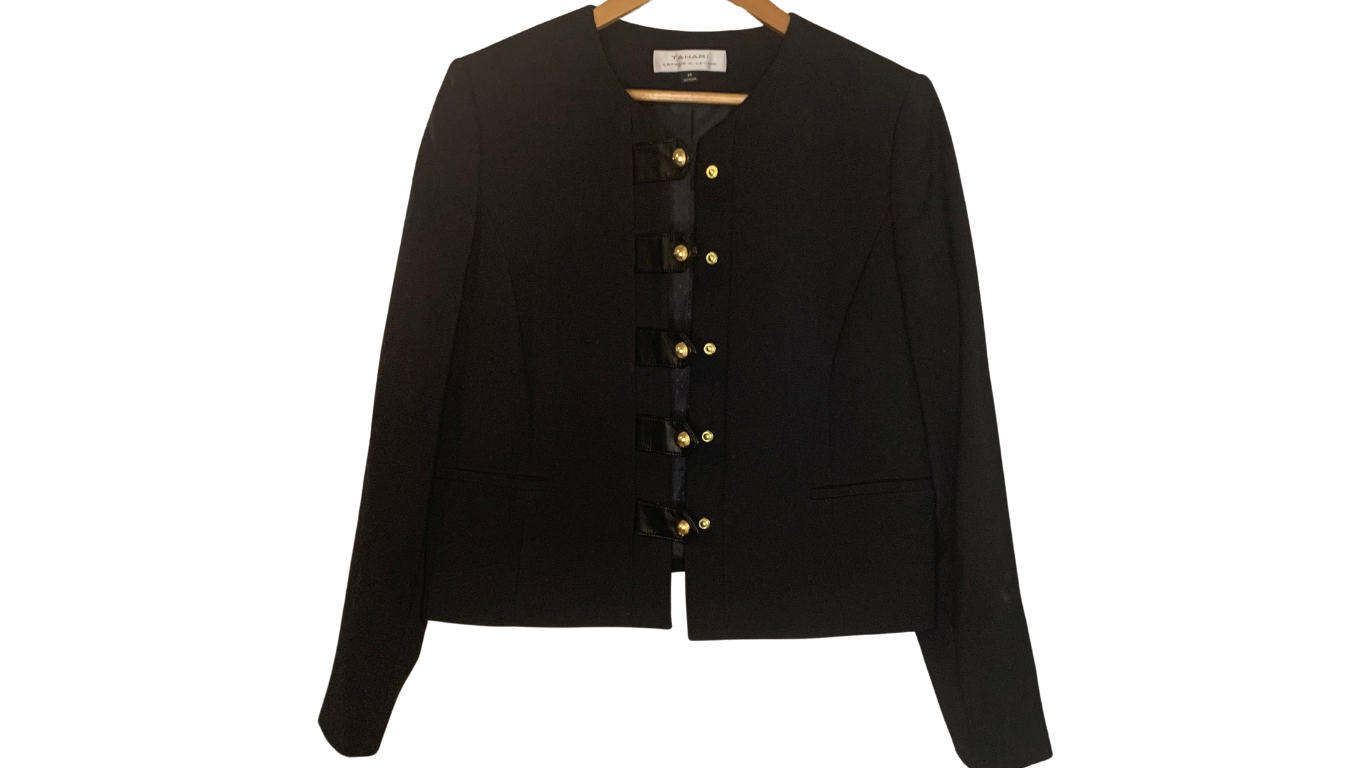 Sleek Black Military-Inspired Button-Up Jacket, L