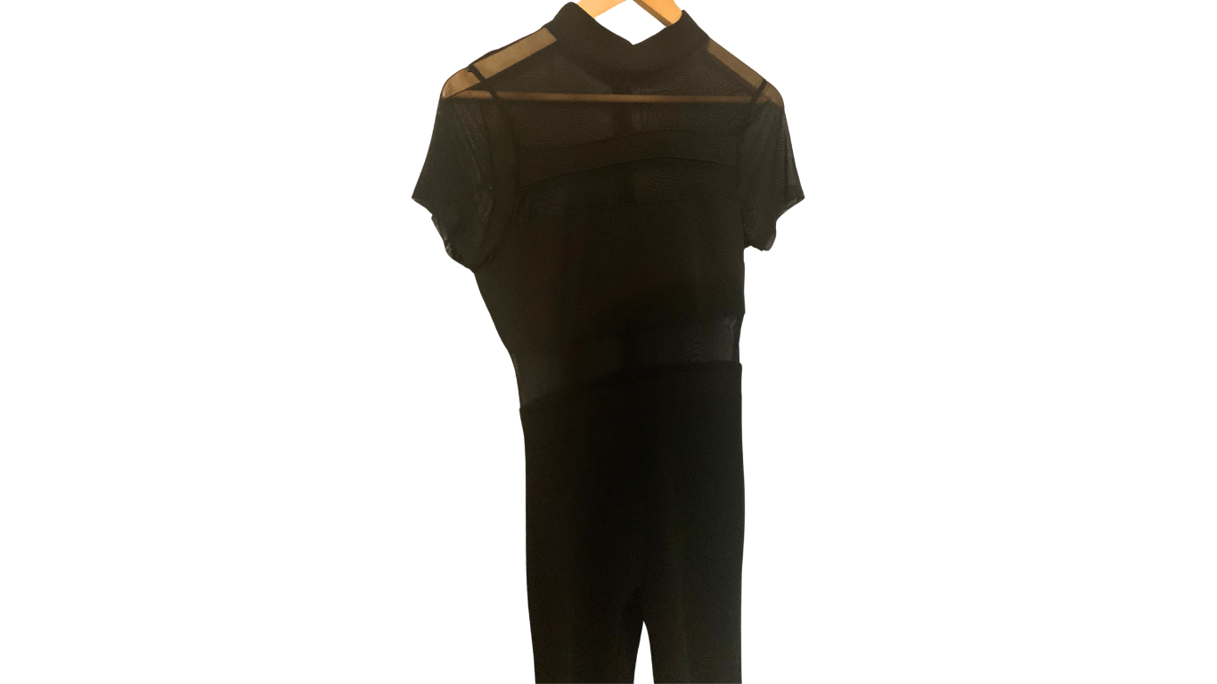 Sheer Black High-Neck Bodysuit, M