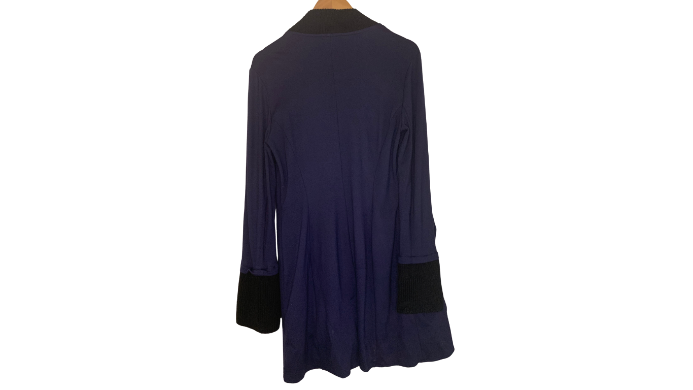 Navy Button-Front Cardigan with Wool Trim, M