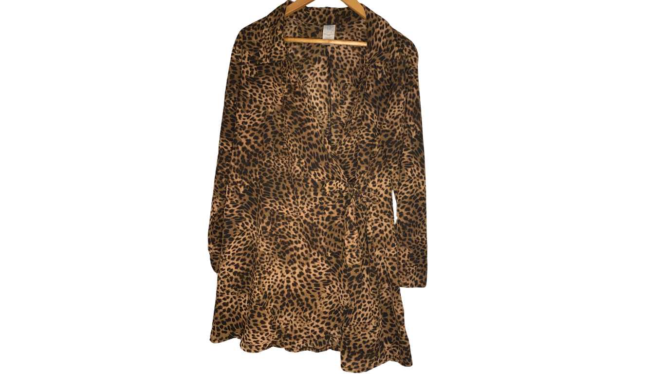 Leopard Print Wrap Dress, L