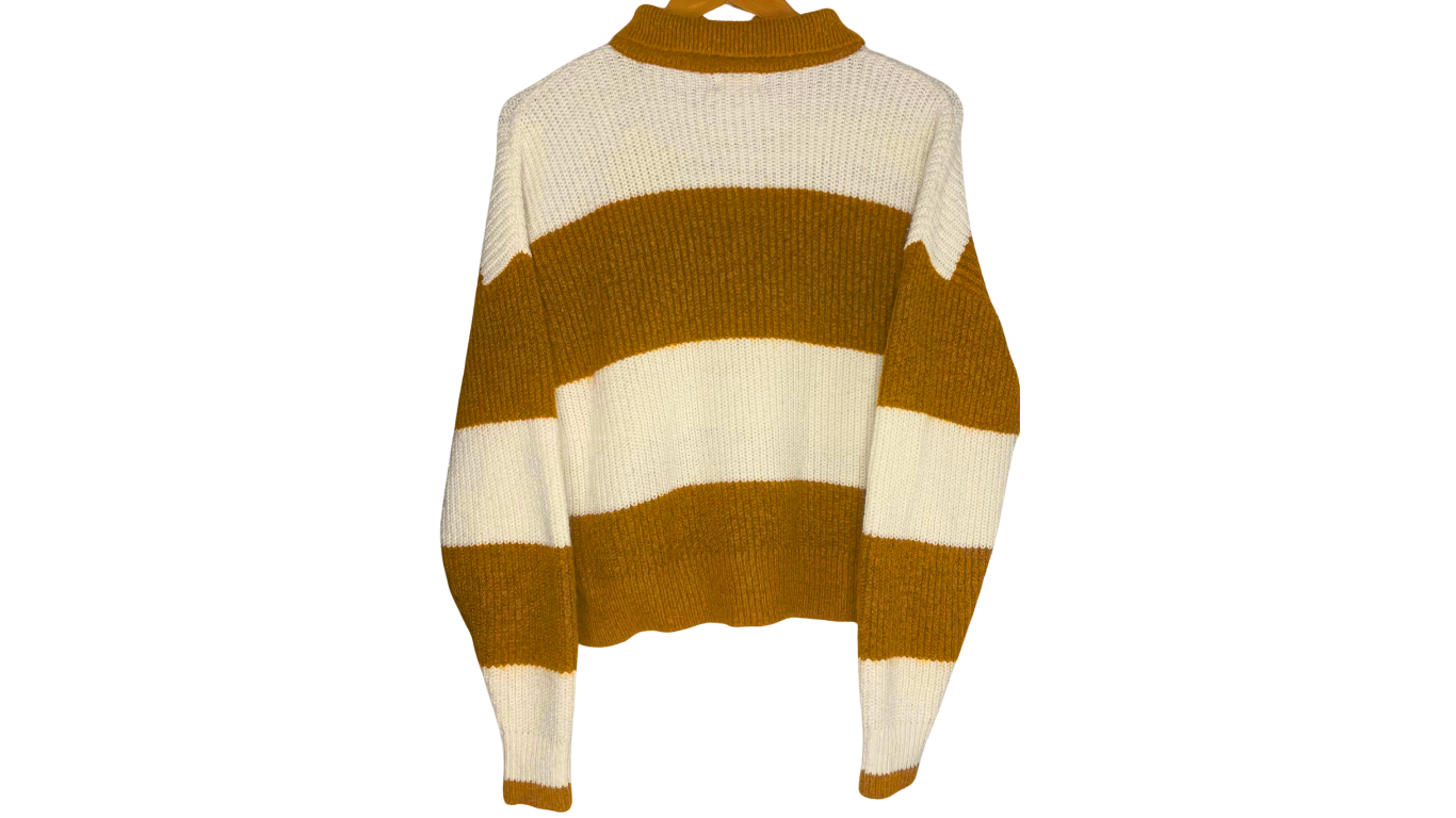 Coffee and Cream Sweater with Button Collar, L