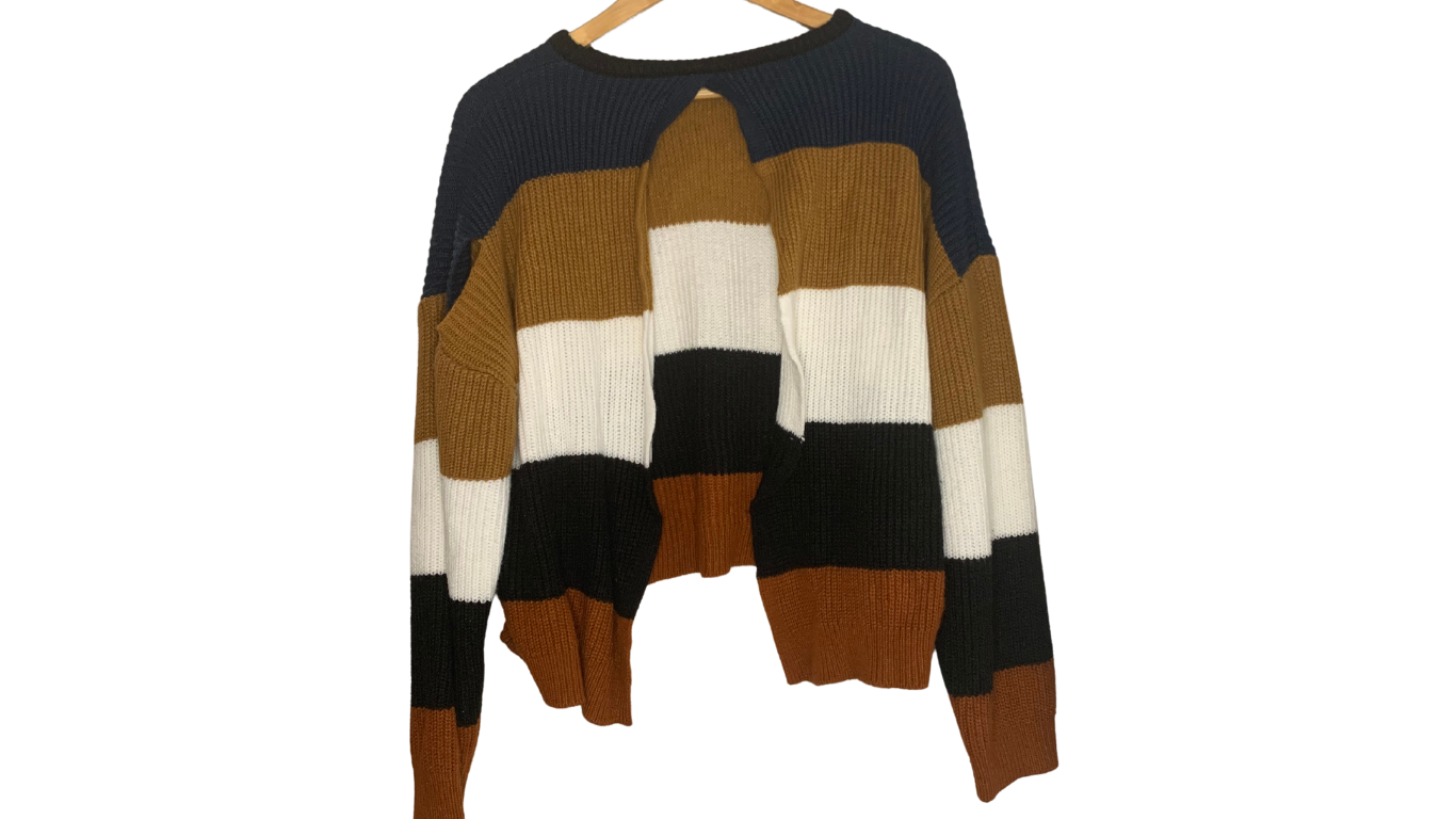 Chunky Multicolor Striped Knit Sweater, L