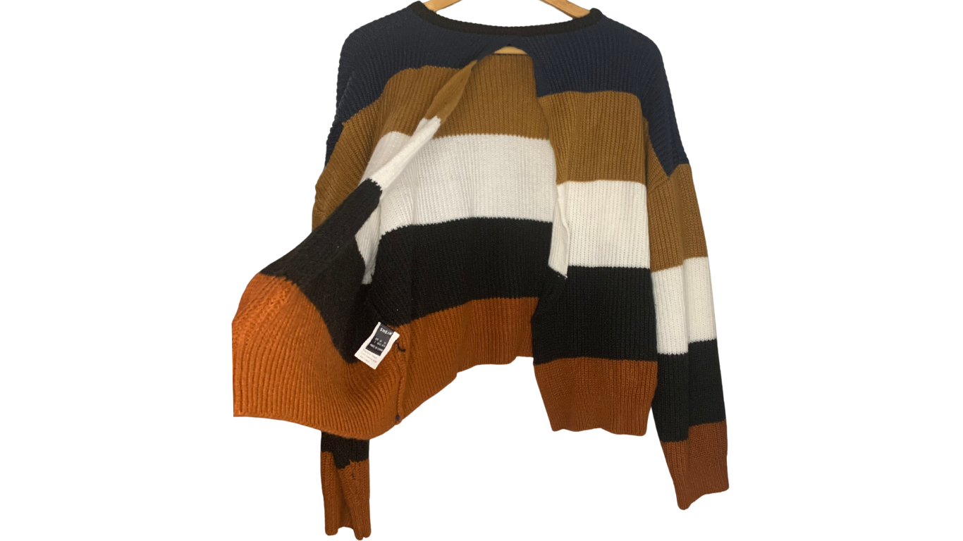 Chunky Multicolor Striped Knit Sweater, L