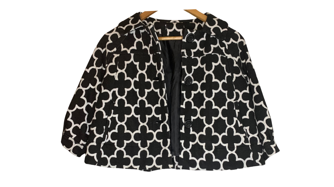 Stylish Black & White Geometric Print Jacket, L