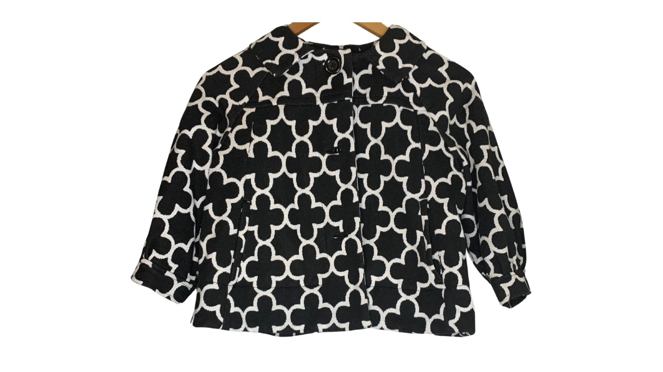 Stylish Black & White Geometric Print Jacket, L