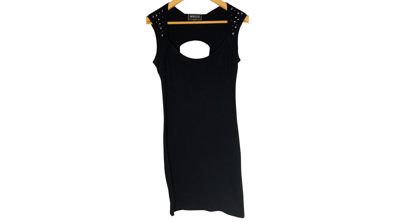 Edgy Black Keyhole Bodycon Dress, M