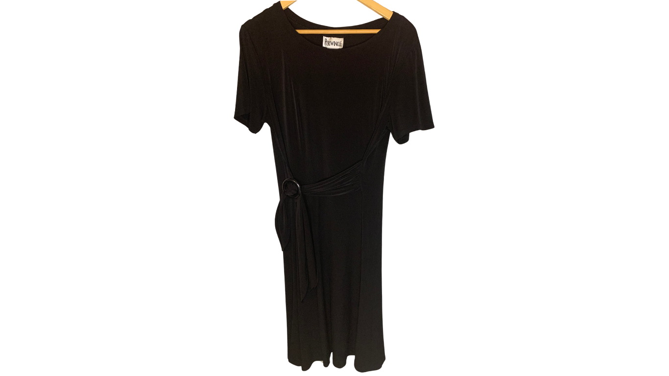 Classic Black Midi Dress with Tie Waist, 14W
