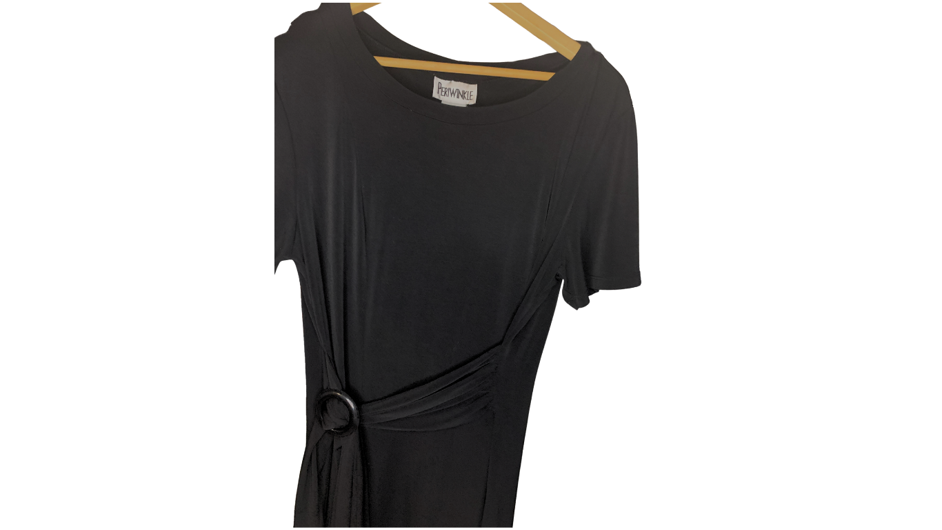 Classic Black Midi Dress with Tie Waist, 14W