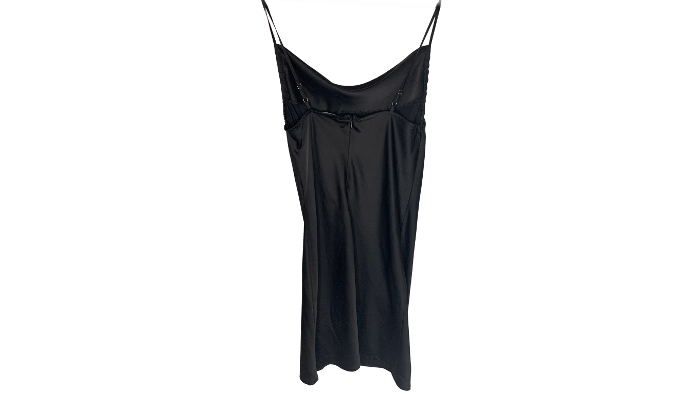Elegant Black Satin Slip Dress, XS/S