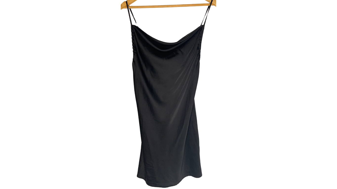 Elegant Black Satin Slip Dress, XS/S