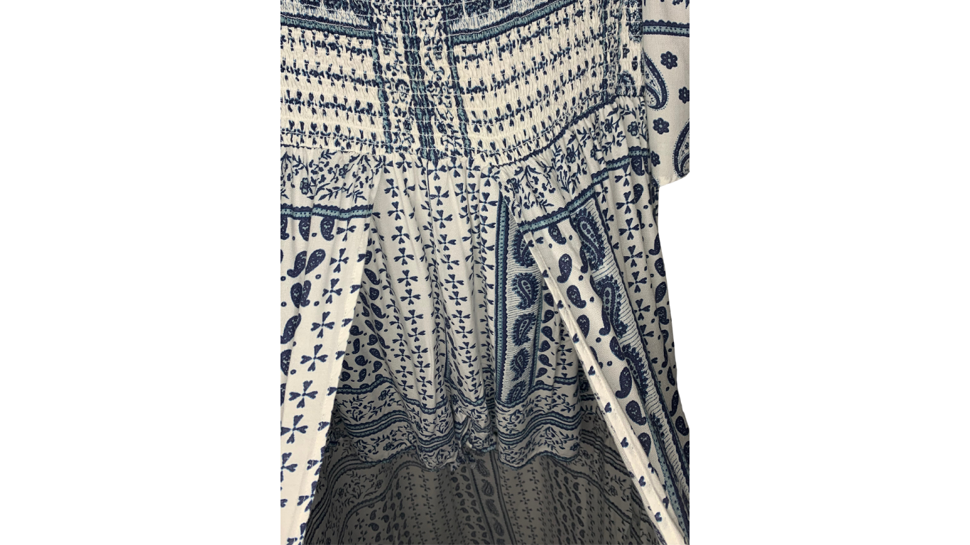 Bohemian Blue and White Maxi Dress with Shorts, XL