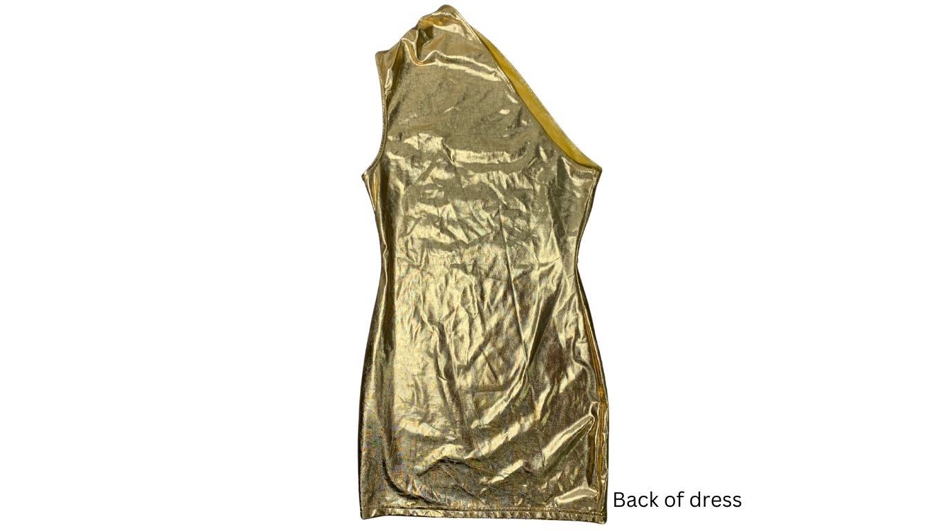 Dazzling Gold One-Shoulder Mini Dress, XS