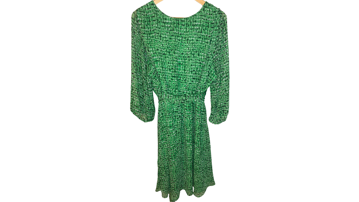 Green Wrap Dress with Abstract Print, 24