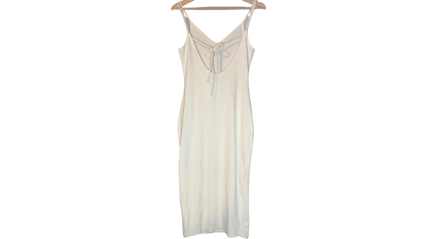 White Bow Tie Knitted Midi Dress, M