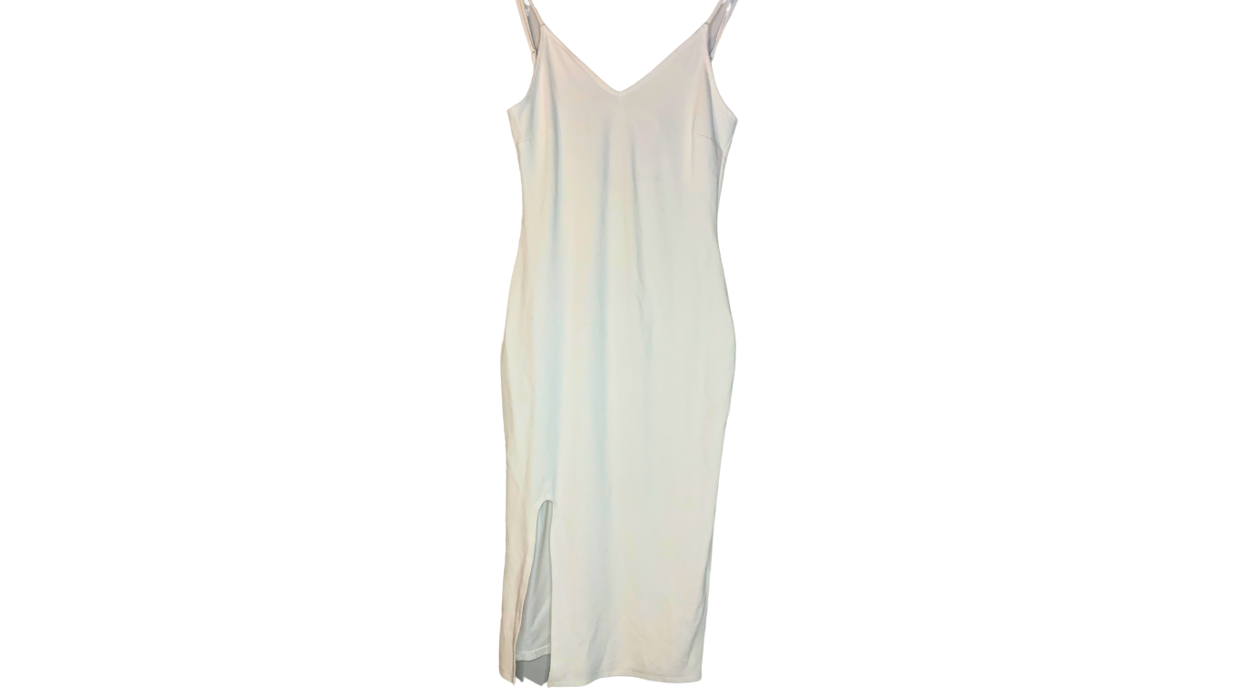 White Bow Tie Knitted Midi Dress, M