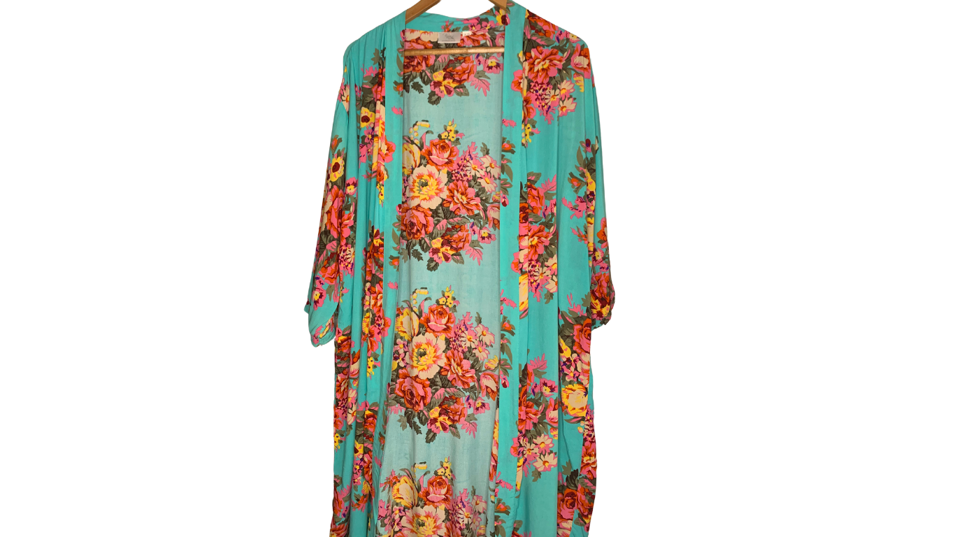 Floral Paradise Long Kimono Robe, L-2x