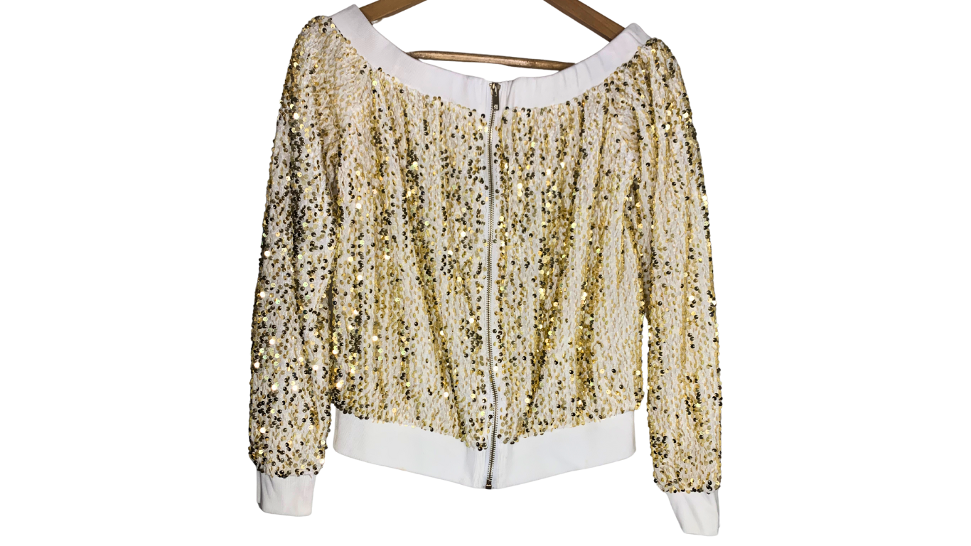 Glamorous Gold Sequin Bomber Jacket, M