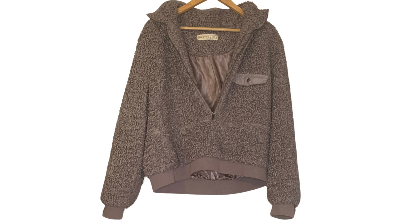 Cozy Grapefrost Purple Zip-Up Sweater for Women; L