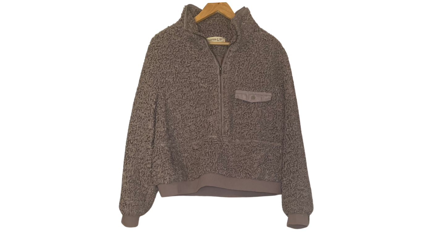 Cozy Grapefrost Purple Zip-Up Sweater for Women; L