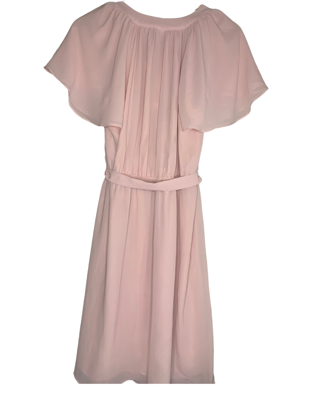 Blush Pink V-Neck Midi Dress with Waist Tie; S