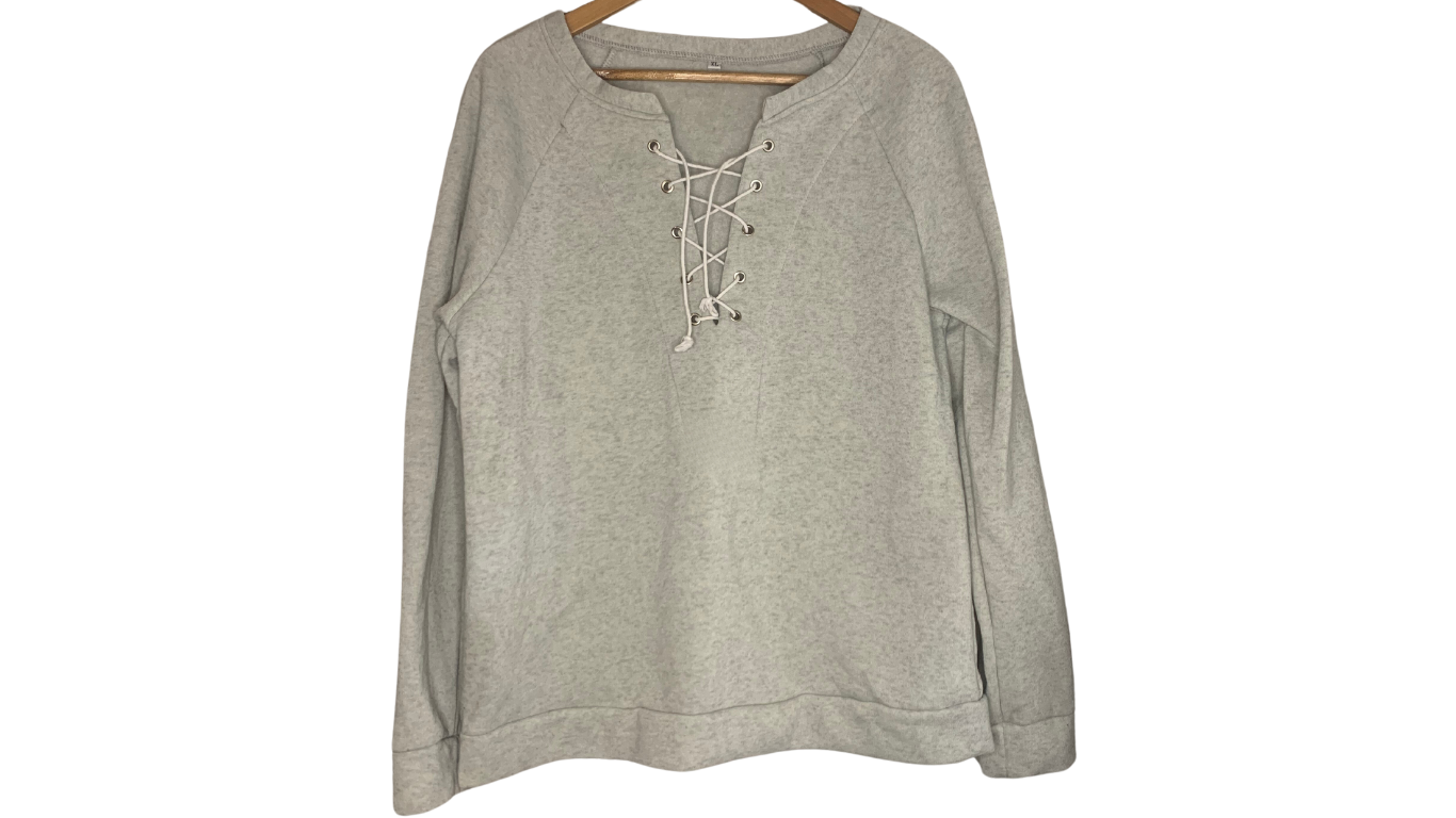 Casual Gray Lace-Up Sweatshirt, XL