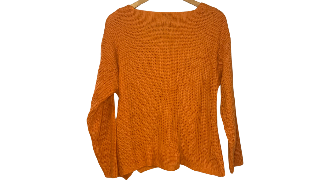 Vibrant Orange Cable Knit V-Neck Sweater, 2x/3x