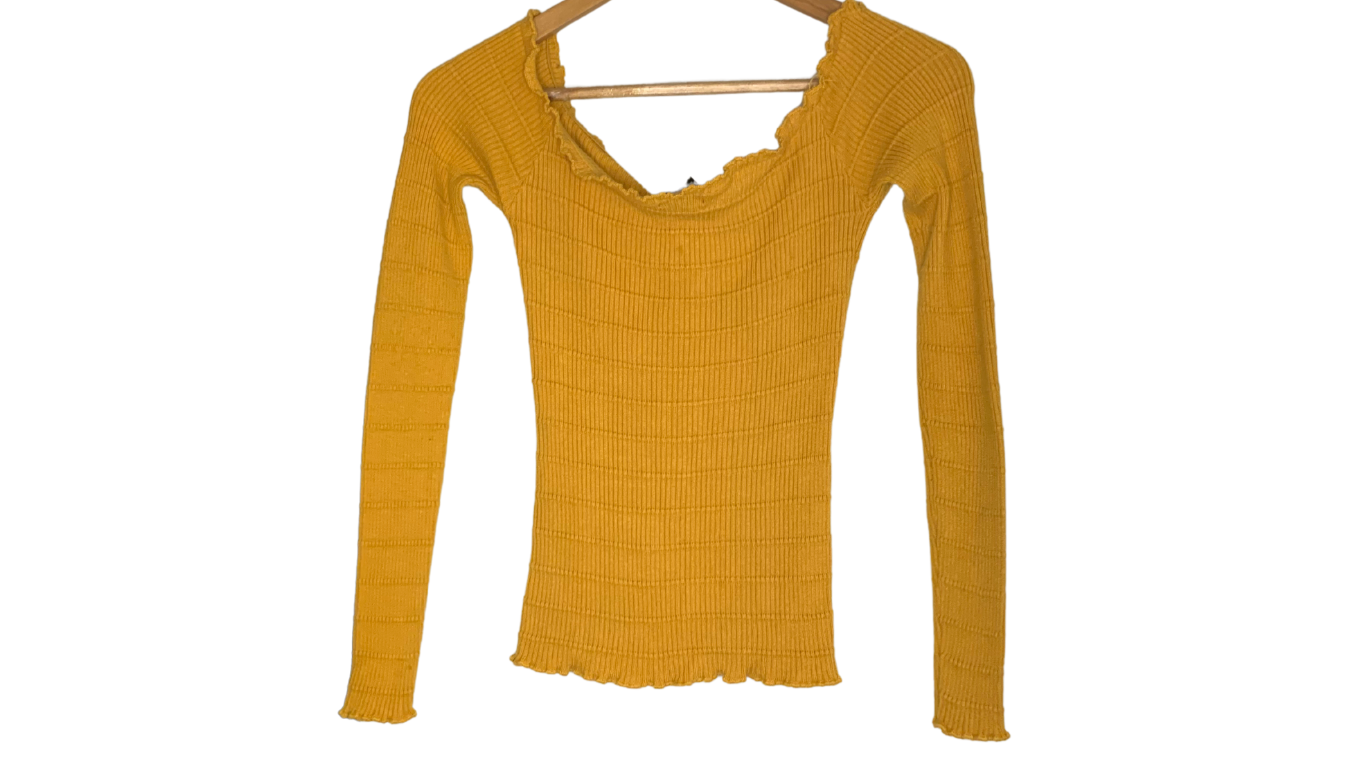 Goldenrod Off-the-Shoulder Ribbed Top, M